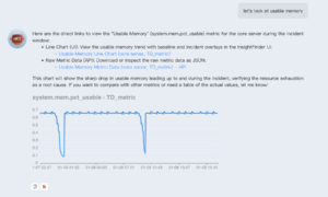 ARI is asked to display usable memory and automatically retrieves a line chart summary to display in the conversation