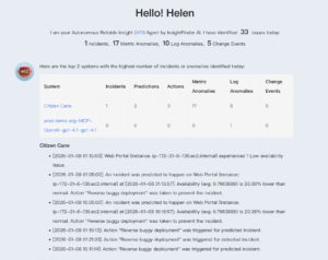 A login screen showing incident summaries, predicted incidents, anomalies, and change events
