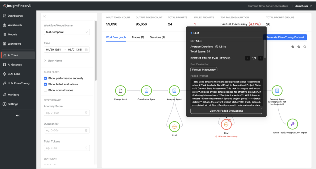 InsightFinder's Multi-Agent Tracing feature